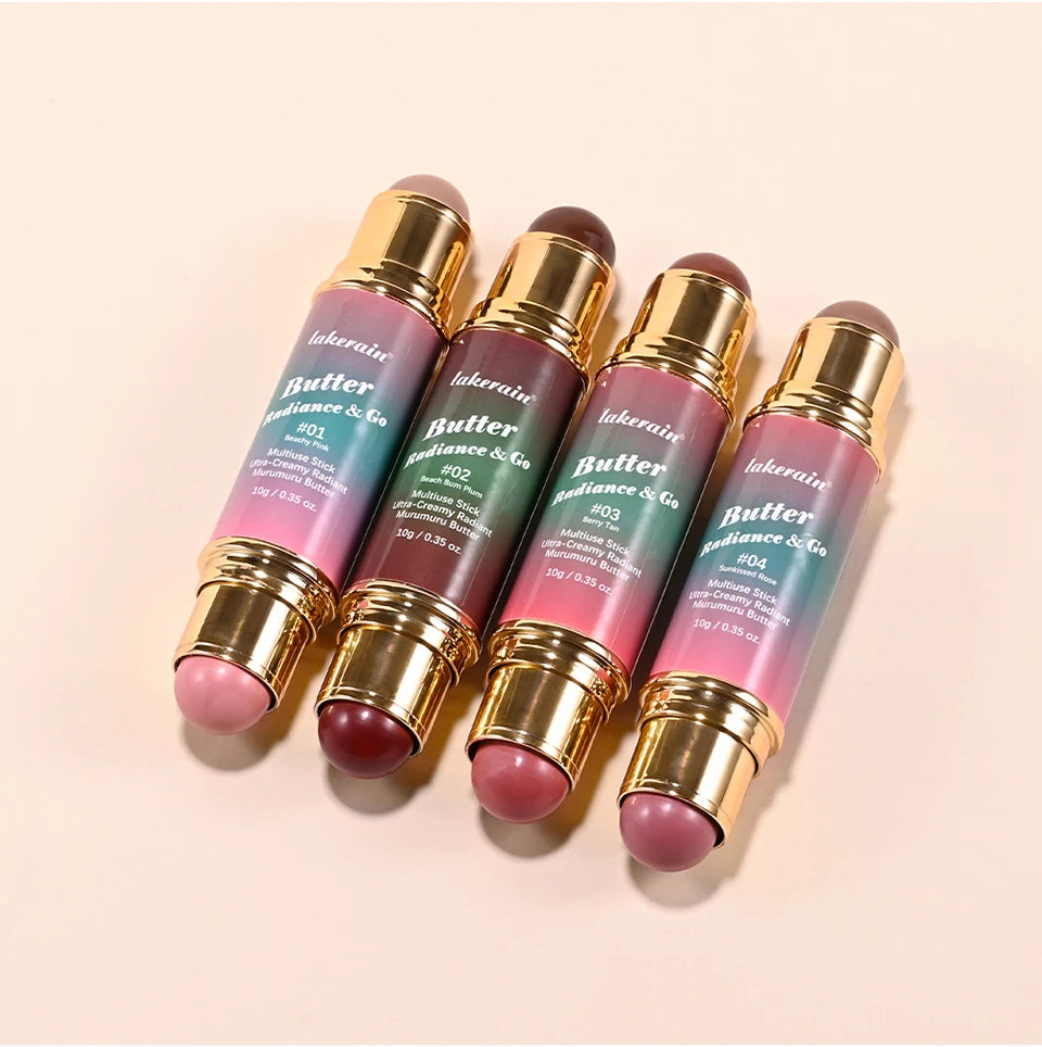 Butter Glow & Go Multiuse Stick Double-Headed Bronzer Blush Stick for Cheeks Contours Light Glossy Bronze&Pink Blusher Cosmetics