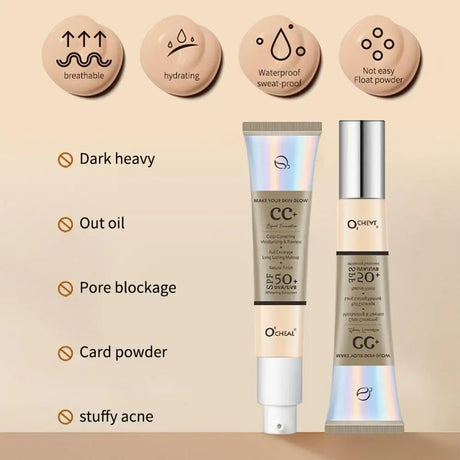 CC Cream Concealer Color Correcting Cream SPF 50 Sunscreen Full Coverage Foundation Lightweight Foundation Moisturizing