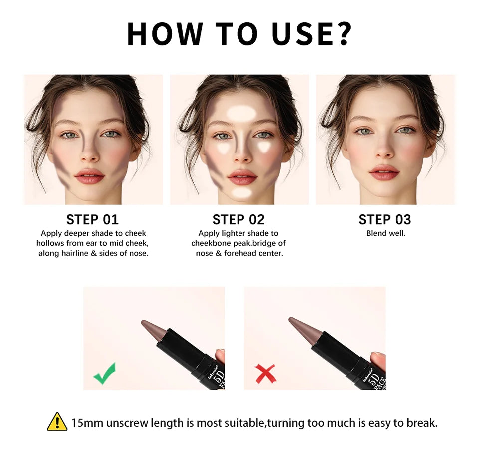 Dual Head Contour Highlighter Stick Sculpt V Face Nose Shadow Concealer Waterproof Long Lasting Smooth Blending Facial Makeup Cosmetics