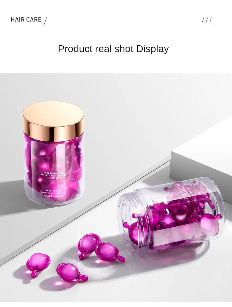 Hair Styling Serum for Frizzy & Dry Hair Rose Essence Oil Capsules Leave-in Anti Frizz Conditioner Repairs Dry, Damaged Hair