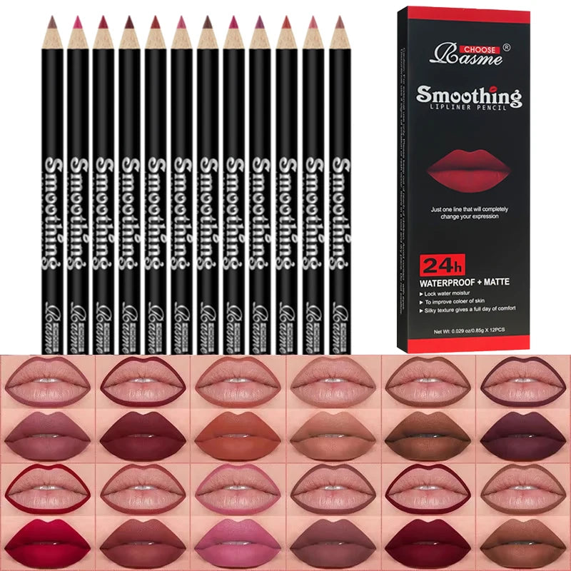 Lip Makeup Gift Set Women's 24-Color Glossy Lip Gloss & 24-Piece Lip Liner Cosmetic Set, Nude Pink Brown Red Makeup Gift Set Flawless Summeressentials