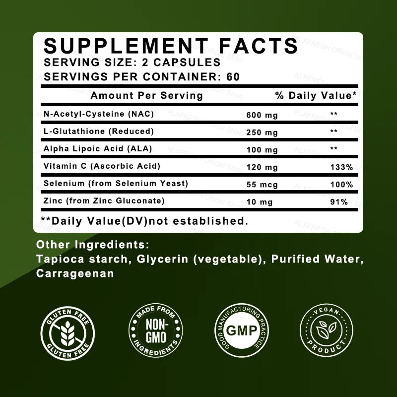 Premium NAC + Glutathione Complex Detox & Antioxidant Boost with Vitamin C | Liver Support, Immune System Health Supplement