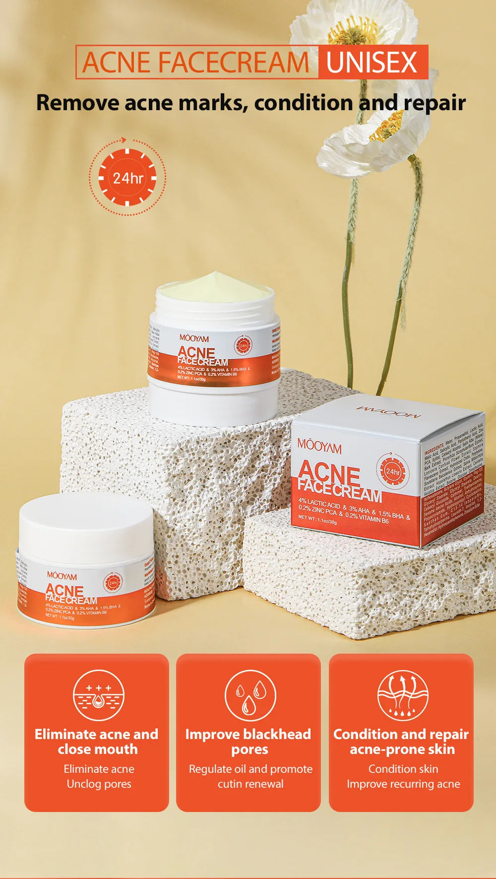 Herbal Acne Treatment Cream Anti Acne Face Cream Pimple Removal Spots Oil Control Shrink Pores Moisturizing Skin Care Cream