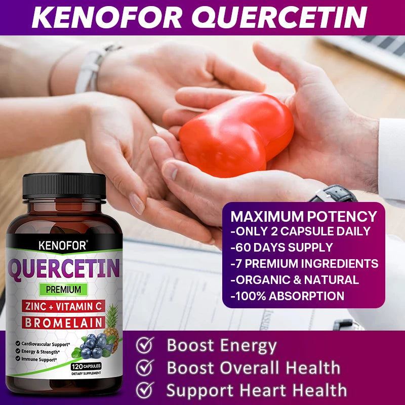 Quercetin Capsules with Bromelain, Vitamin C, Ashwagandha, Antioxidant, Support Immune, Respiratory & Cardiovascular Wellness