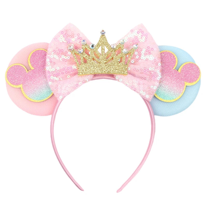 2026 Disney Trip Mickey Ears Headband For Girls Sequin Castle Bow Hairband Cartoon Character Cosplay Hair Accessories Kids Party