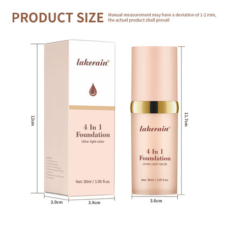 SPF30+Color Changing Foundation 4 in 1 Sun Liquid Moisture Waterproof Nourishes Coverage for All Skin Types Free Puff