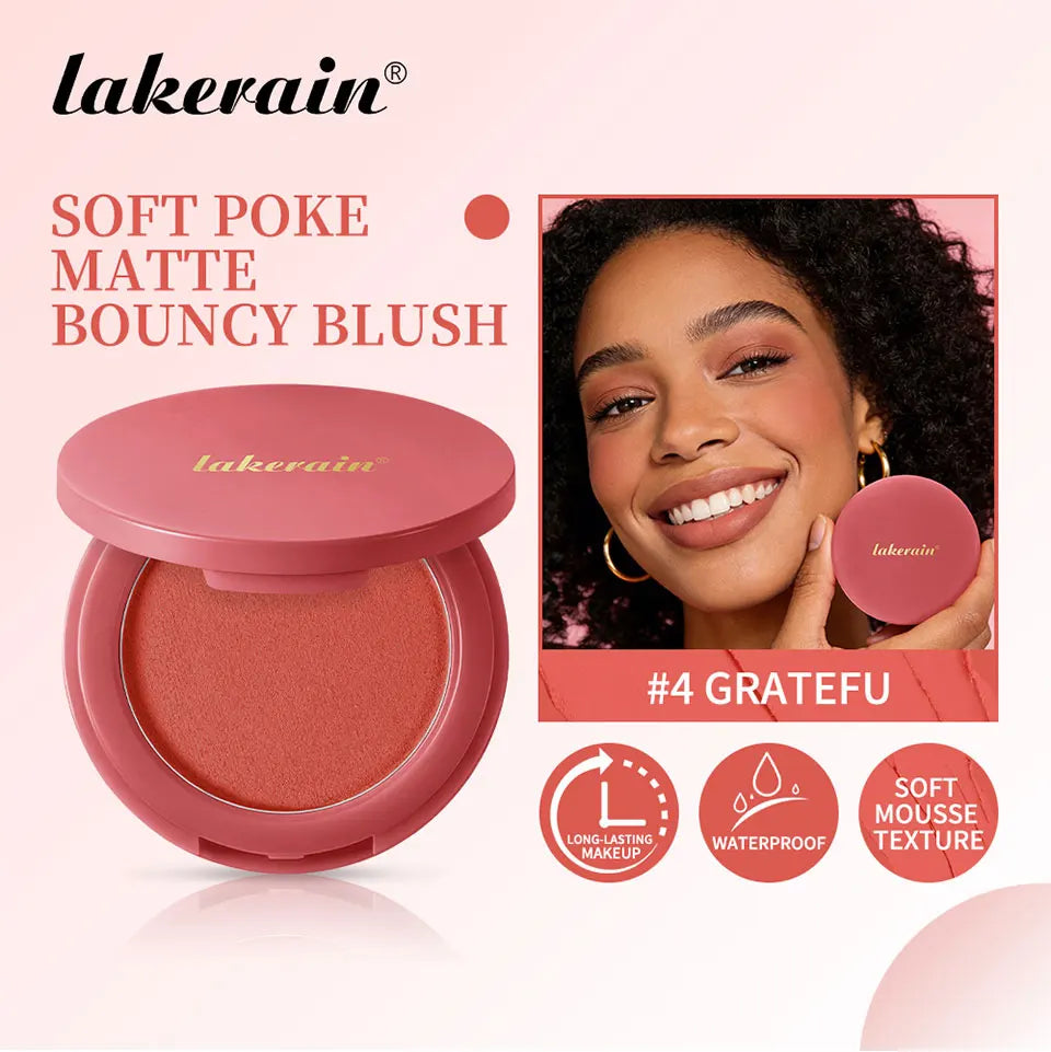 Lakerain Soft Poke Matte Blush Fresh Silky-smooth Skin Finish Long Lasting Luminosity Moisturizing Natural Matte Bouncy Blusher
