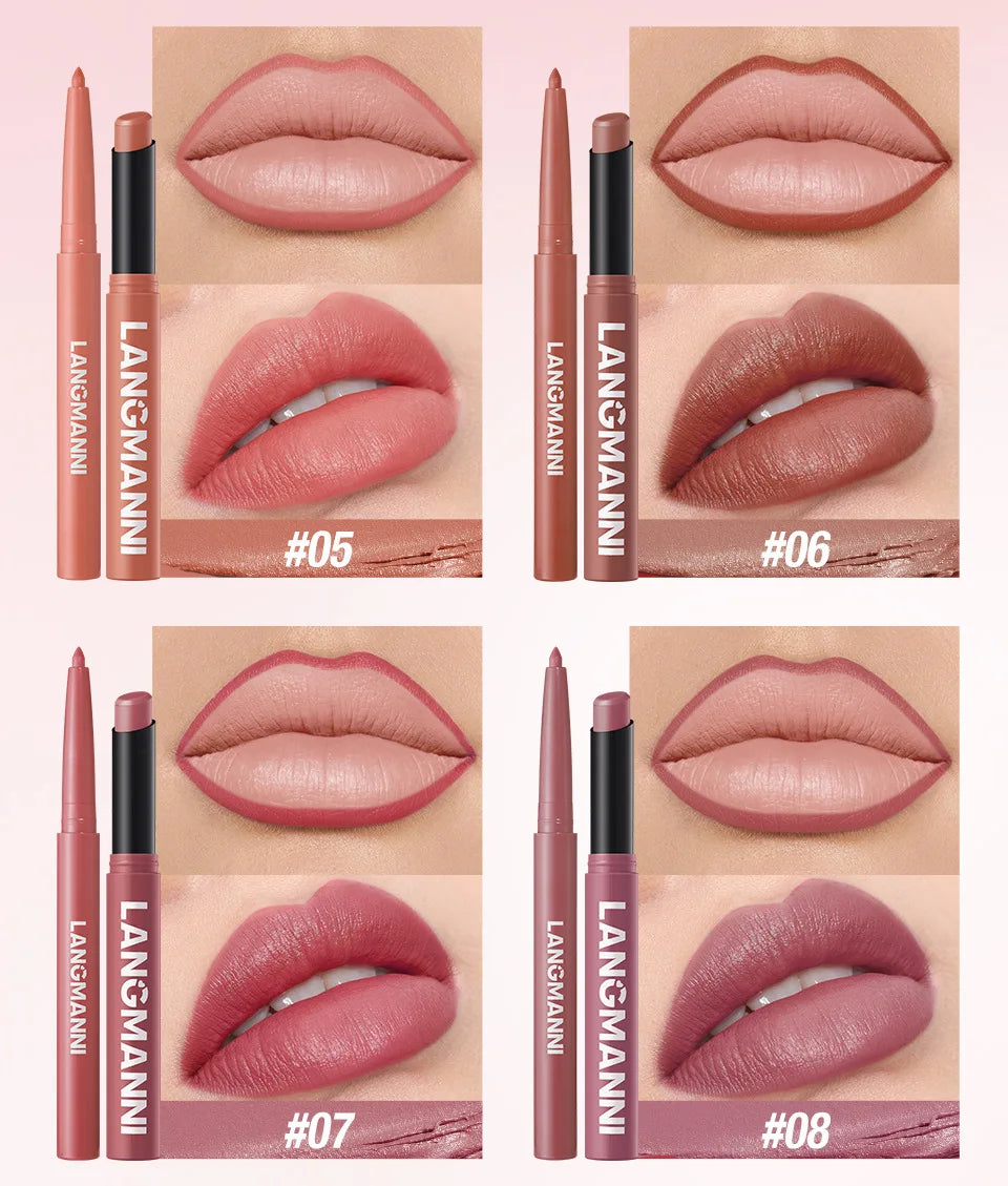 2Pcs/Set Matte Lipstick Lip Liner Pencil Non-Stick Cup Long-Lasting Velvet Red Lipstick Pen Smooth Lipliner Waterproof Makeup