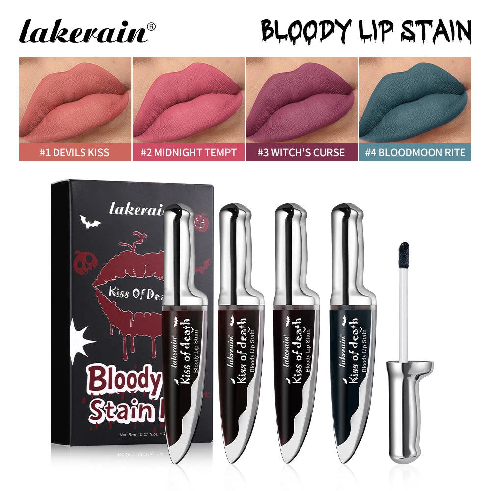 Lakerain Fake Bloody Lip Stain Gel-like Waterproof Spill-proof Long Lasting Matte Lip Tinting Halloween Party Lip Cosmetics