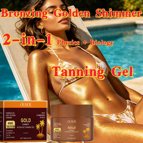 Bronzing Golden Shimmer 2-in-1 Tanning Gel,Instant Diamond Glow,Caffeine Delivers Lifting&Firming Effects To Visibly,Hydration Barrier,Instant After Sun Repair Care,Anti Aging&Blocks UV Induced Photoaging,Cooling Gel Texture,