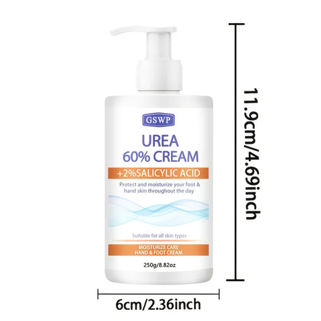GSWP 60% Urea Moisturising Hand and Foot Cream, Containing Salicylic Acid, Protects and Nourishes Hands and Feet. 250g/500g