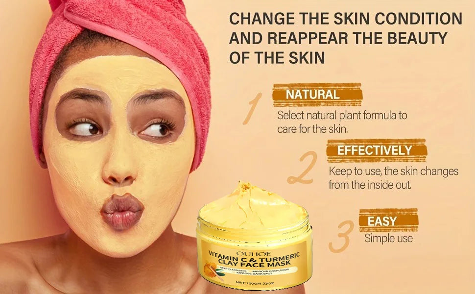1/3PCS Turmeric VitaminC Clay Mask Deep Cleansing Facial Improves Dark Spots Hydrating Skin Care Tightens Skin Evens Skin Tone