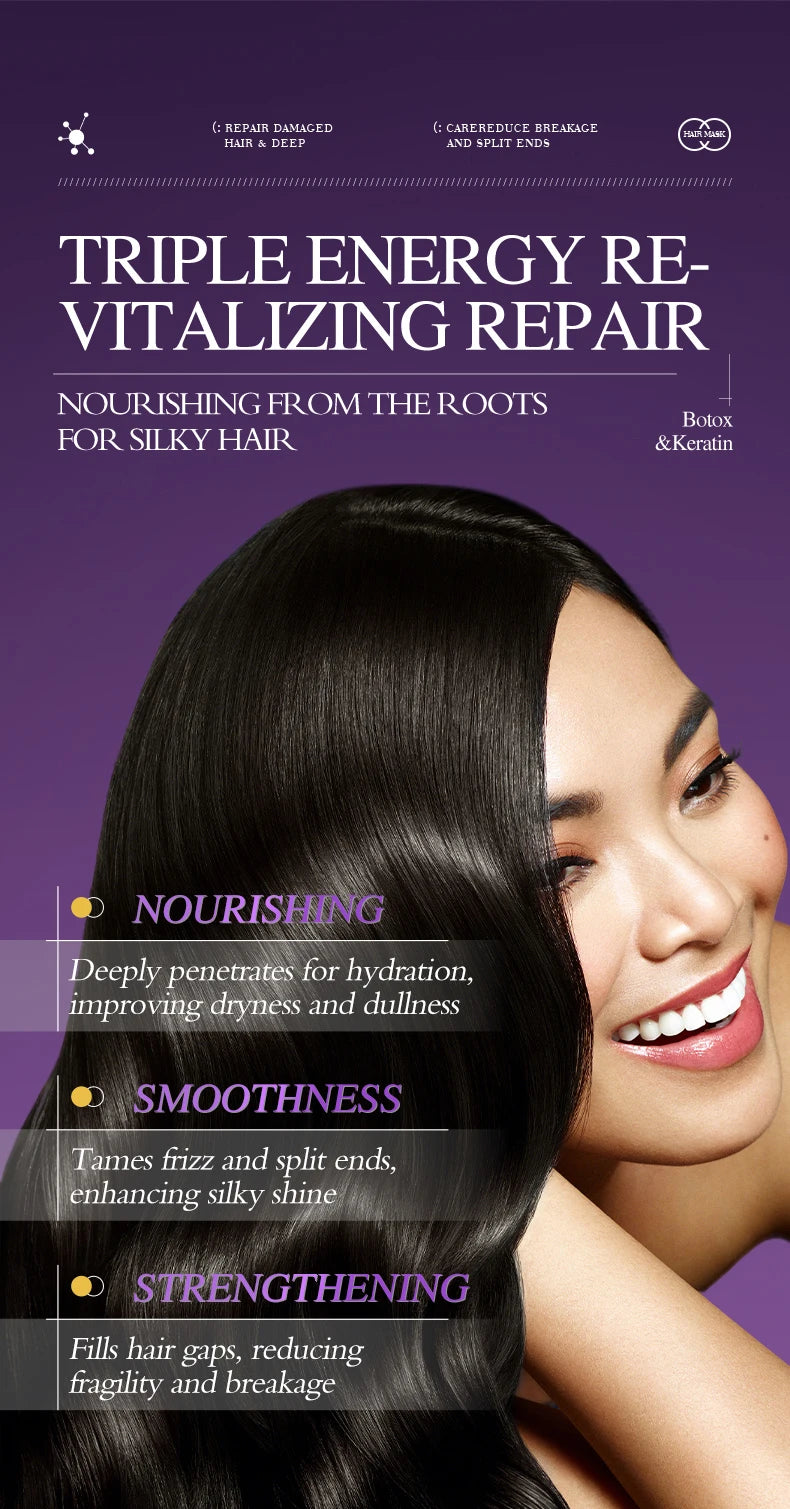 Keratin Hair Mask Magical 5 Second Repair Damage Frizzy Soft Smooth Shiny Hair Deep Moisturize Hair Treat Repair Hair Care Mask