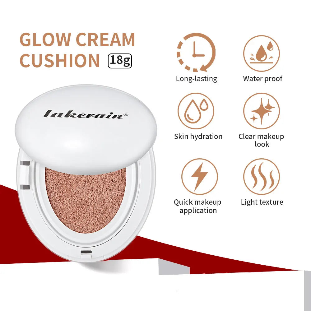 Dewy Glow Cream Cushion Foundation Hydrating 24H Long Lasting Moisturizer Natural Light Coverage Radiant Skin Finish Daily Portable Face Makeup Cosmetic