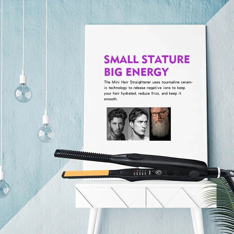 2-in-1 Mini Hair Straightener Curling Iron Professional Ceramic Short Flat Iron for Women & Men Beard Straightener