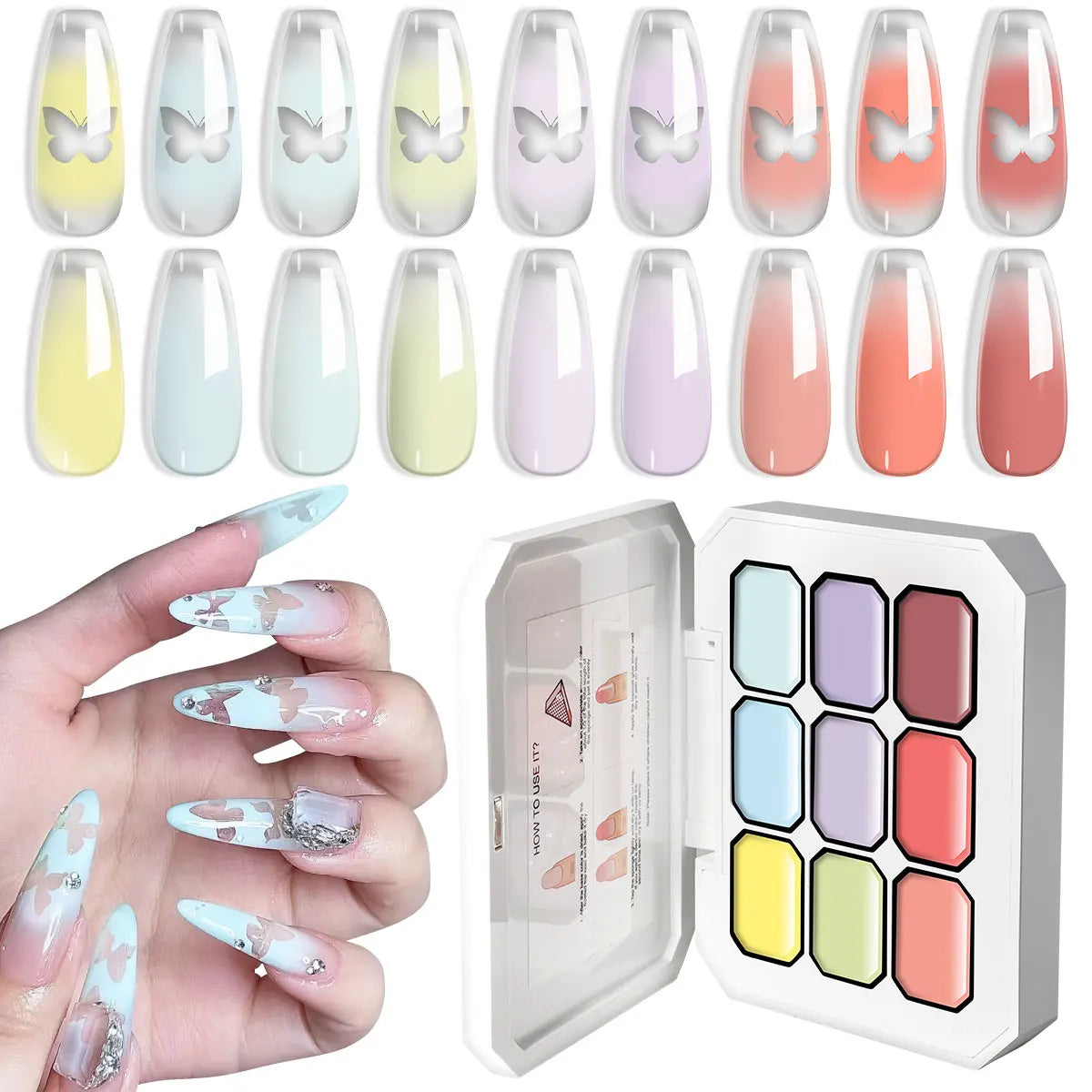 LIMEGIRL 9 Color Gradient Painting Gel Nail Art Design DIY Solid Gel Nail Polish Quickly Carved Petal Nail Painting Gel