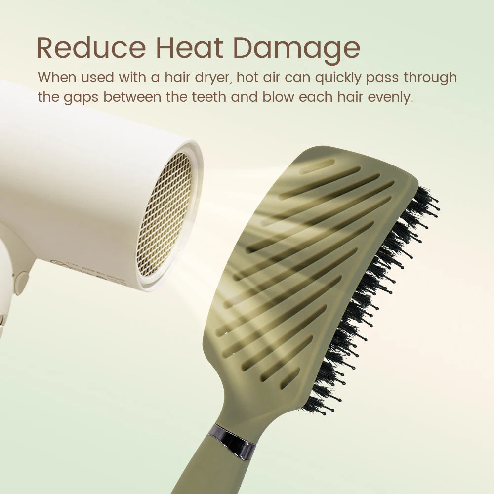 1PC Boar Bristle Detangling Hair Comb Hollow Out Hair Brush Anti-Static Scalp Massage Hairbrush Salon Styling Tools For Gifting