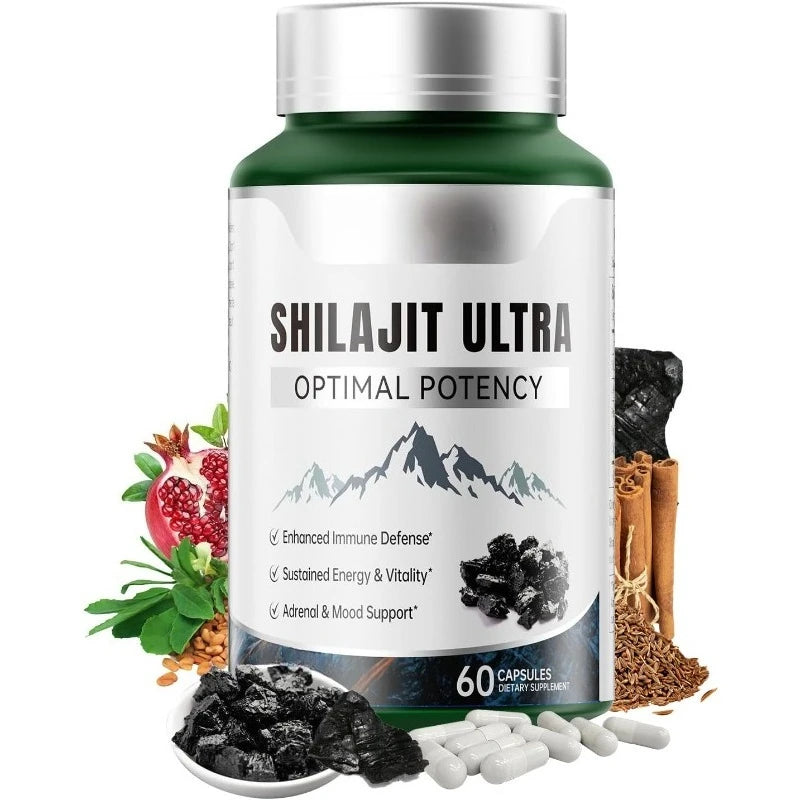 Shilajit Ultra with L-Arginine for Natural Energy and Vitality 60 Capsules Non-GMO Endurance Stamina Antioxidant Supplement