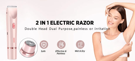 Women Electric Shaver Dual Head Bikini Trimmer Waterproof Body Hair Trimmer Facial Hair Remover for Bikini Underarm Leg Arm