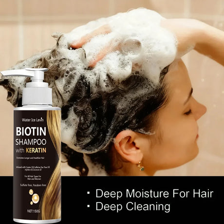 Water Ice Levin Biotin & Keratin Shampoo, Sulfate/Paraben Free, With Nourishing Oils, For Longer Healthier Hair, All Hair Types
