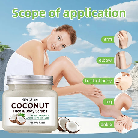 SUYARUN Organic Coconut Sugar Body Scrub Exfoliating & Moisturizing - Natural Spa Care for Soft Skin - 300g.