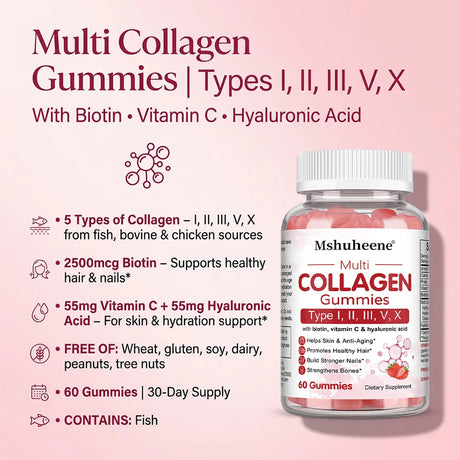 Collagen Complex Gummies, with Biotin & Vitamin C, Supports Skin, Hair, Nail, Joint Wellness, Gut Health & Digestion, Anti-Aging