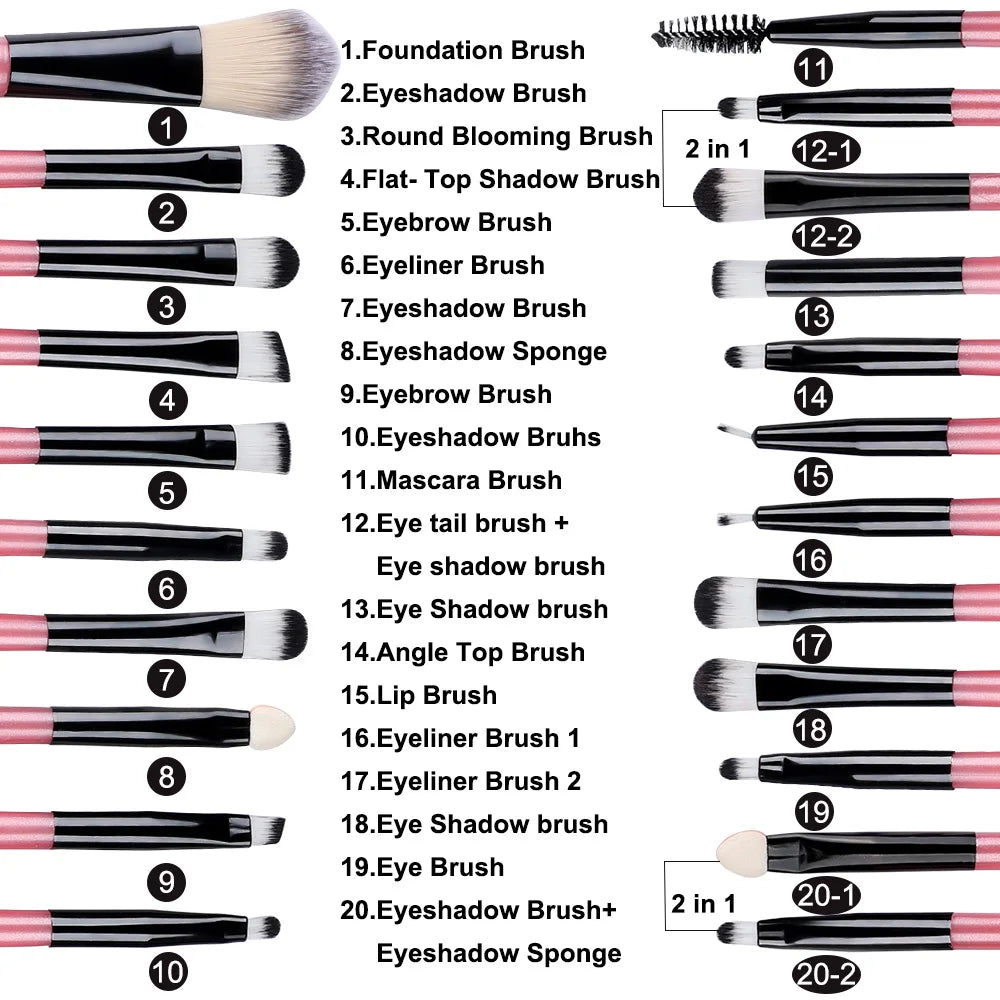 20PCS Eye Shadow Makeup Brush Set Concealer Brush Eye Cosmetic Soft Bristles Eyebrow Eyeliner Brush Portable Beauty Makeup Tools