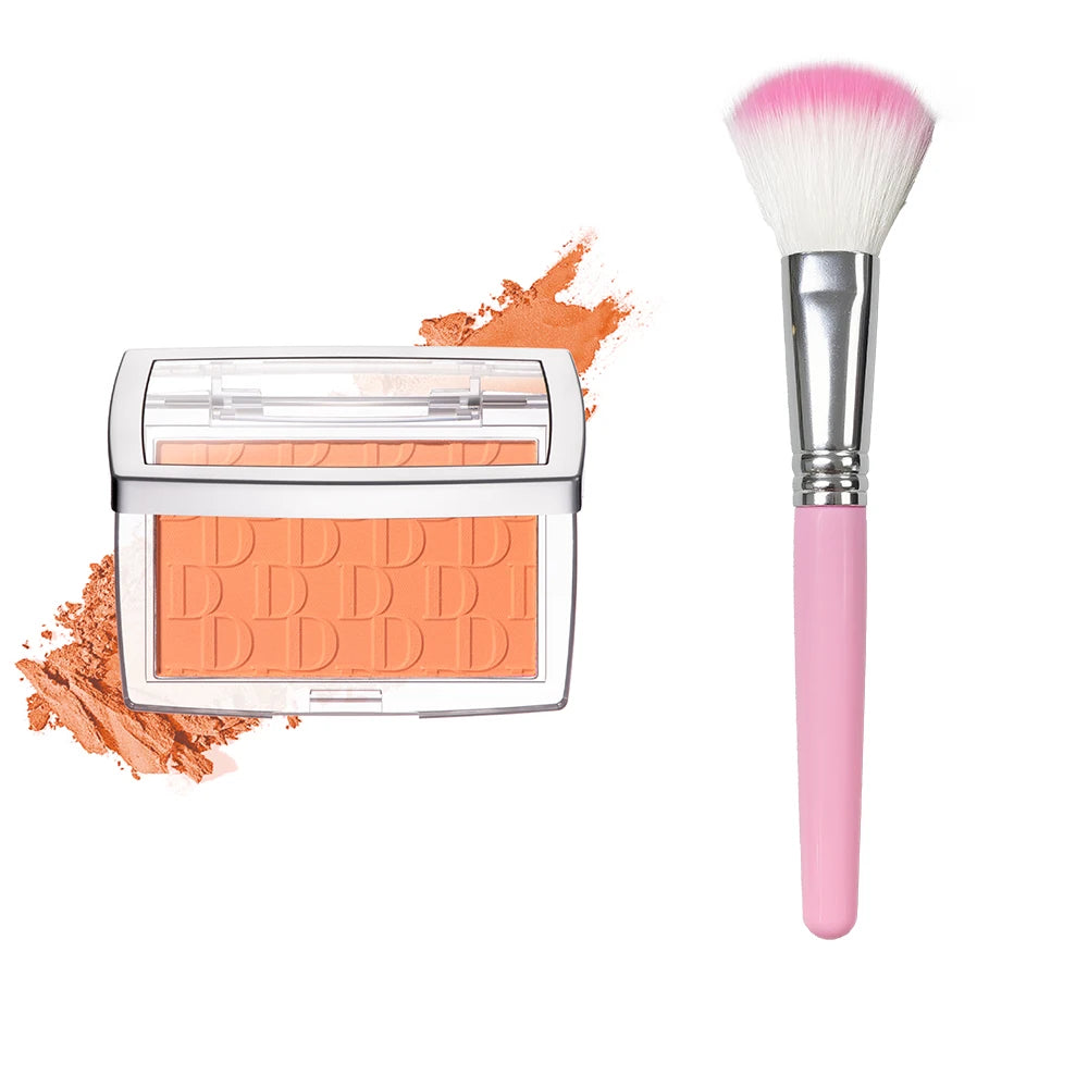 2pcs Matte Embossed Blush & Brush Long Lasting High Pigmented Multi-Purpose Blush Palette Pink Natural Color Rendering Cosmetics