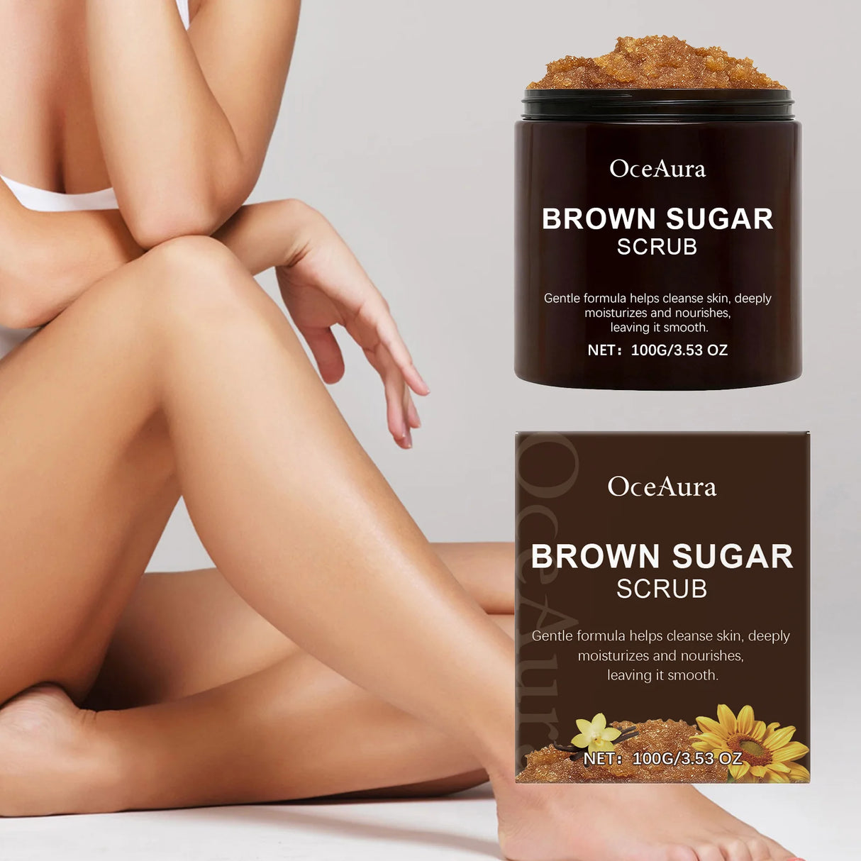 OceAura 100g Natural Brown Sugar Scrub 100g Exfoliating Body Nourishing Deep Clean Pore Shrinking Skin Refreshing