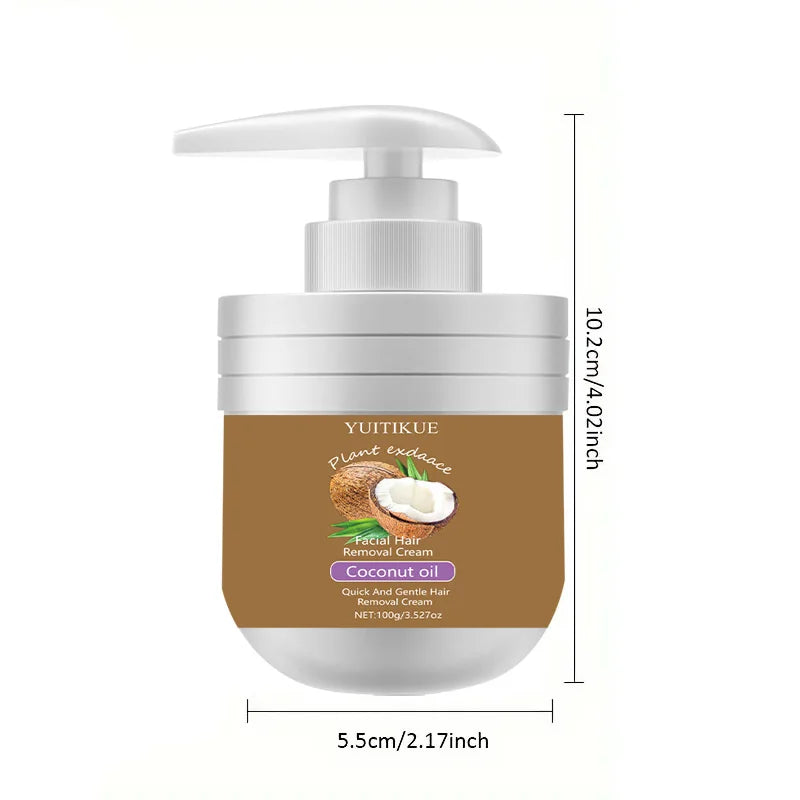 Facial Hair Removal Cream 100g - Quick & Gentle with Coconut Oil, for Lip Hair, Smooth Non-Sticky, Leaves No Black Spots