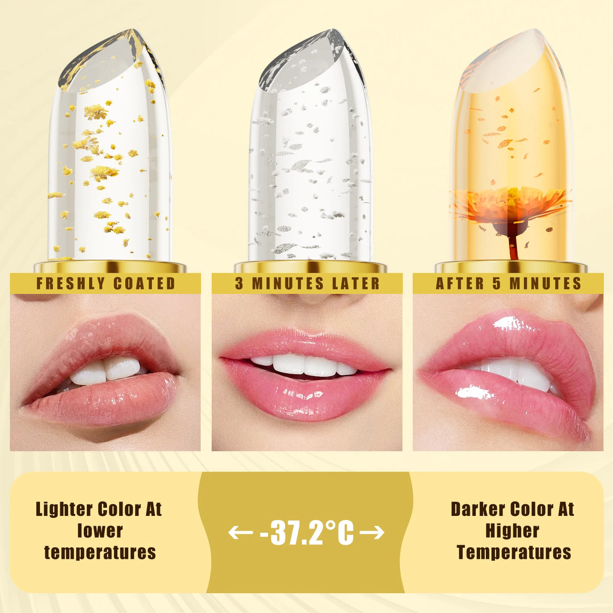 Color Changing Lipstick,Gold Crystal Ph Lipstick Color Changing,Long Lasting 24 Hours Moisturizing Glossy Shine Lip Gloss