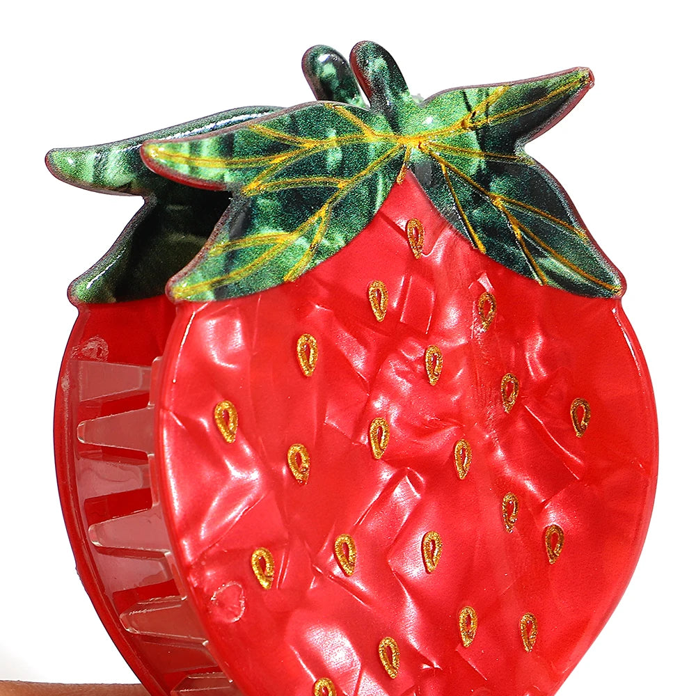 Creative Acetate Strawberry Shark Hairpin Women's Girls Cute Acetate Fruit Accessories Tool Hair Clip Claw For Fixed Headress