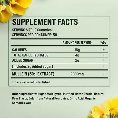 Mullein Gummies - Supports Clear Lungs & Respiratory Health, Natural Detoxification, Enhanced Immune Function