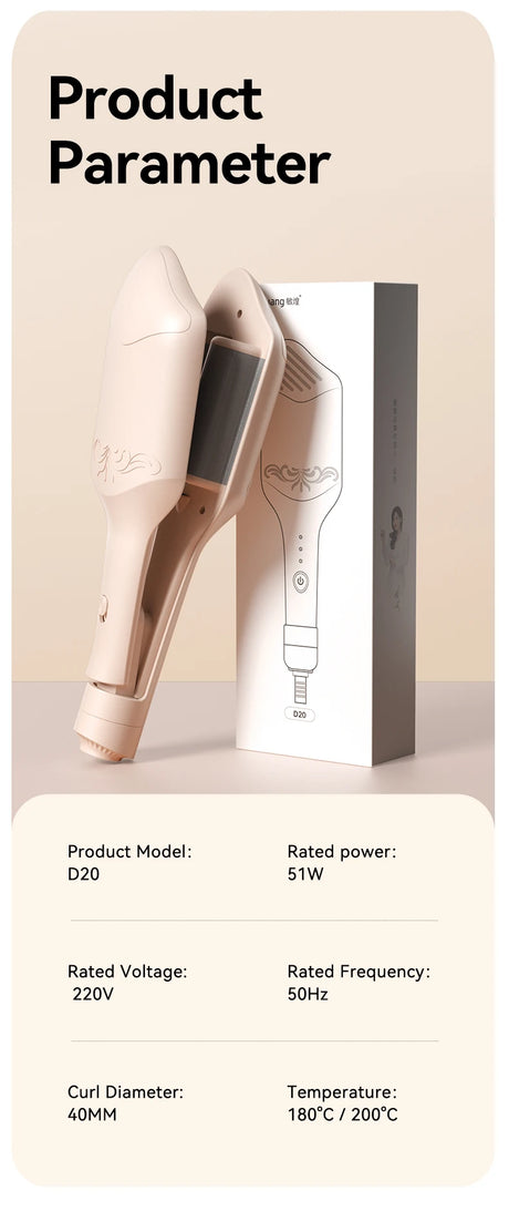 40mm Deep Wave Hair Crimper with Negative Ion - Adjustable Temperature Curling Iron for Long Lasting Wavy Hair, Anti-Frizz