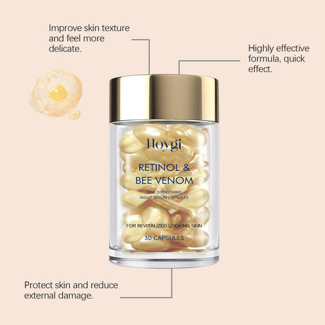 Retinol Bee Venom Facial Capsules Anti-Wrinkle Firming Smoothing Moisturizing Facial Skin Anti-Aging Night Serum for Face & Neck