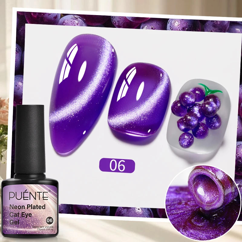 PUENTE 7.5ML Nude Shade Moonlight Cat Magnetic Gel Nail Polish Ultra-Bright Cat Eye Soak Off UV Semi-Permanent Varnish Manicure