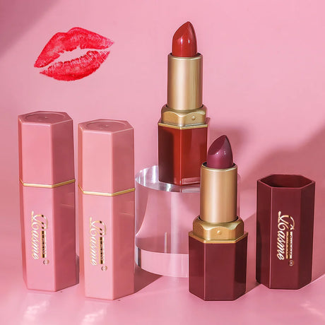 6 Colors Gold Bar Tube Lipstick Matte Texture Pearlescent Glitter Velvet Lipstick Valentine's Day Gift 6PCS
