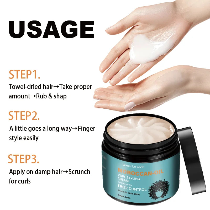 Non Sticky Leave In Curl Lotion Moroccan Oil Formula Shine Boost Maintain Bounce Nourish Dry Hair Tips Daily Curly Hair Care 50g