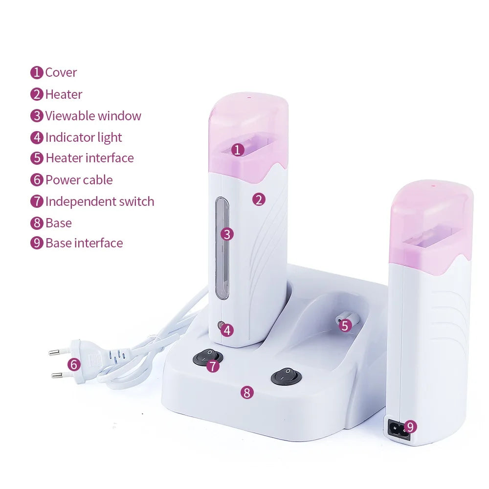 40W Dual Rolling Wax Heater Double Epilator Depilatory Waxing Machine Cartridge Roll On Wax Heater Hair Removal for Body