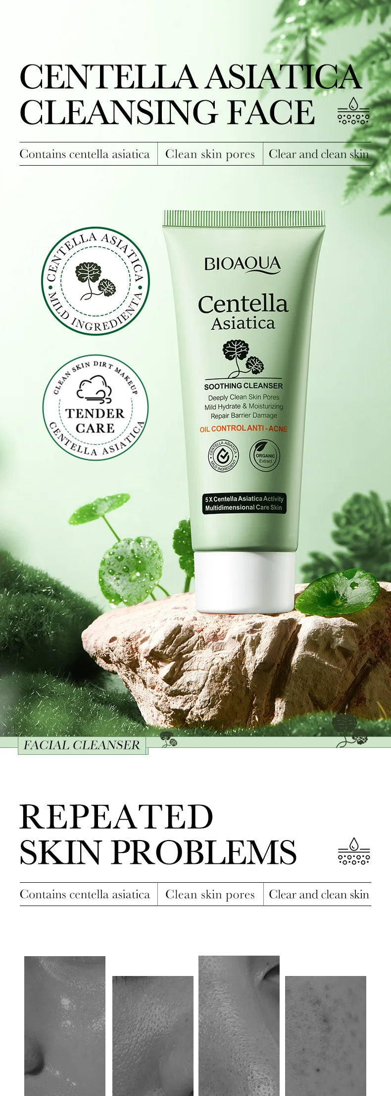 BIOAQUA Centella Asiatica Facial Cleanser Moisturizing Oil Control Face Cleansing Face Wash Foam Facial Cleanser Skin Care