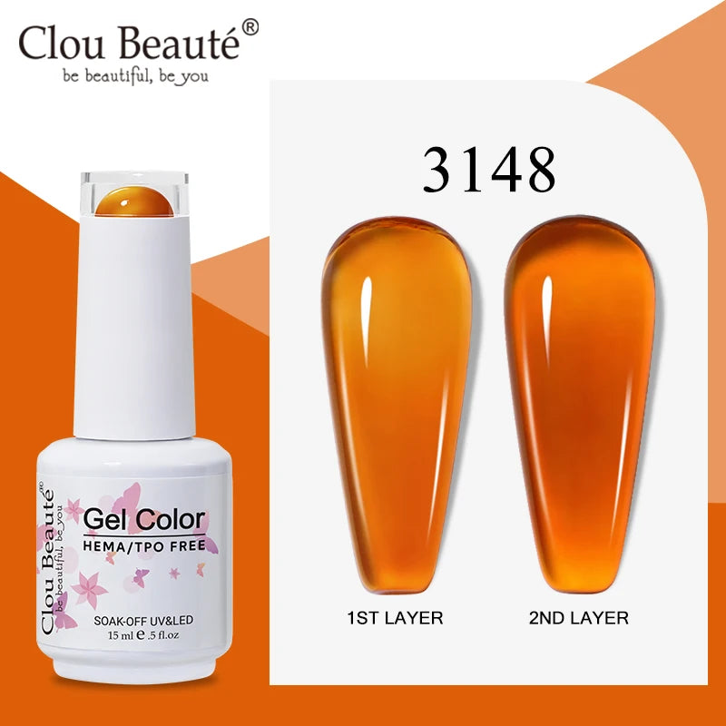 Clou Beaute Translucent Jelly Nude Pink Nail Gel Polish 15ml Vernis Semi Permanent Gel Colorful Varnish Nail Art Manicure Gel