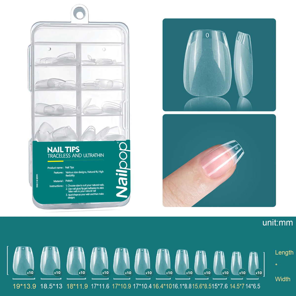 Nailpop 120pcs/box Gel X Nail Tips Medium Short Shape Almond/Square/Soft Gel Nail Tips False Nails Soak Off Easy Nail Extensions