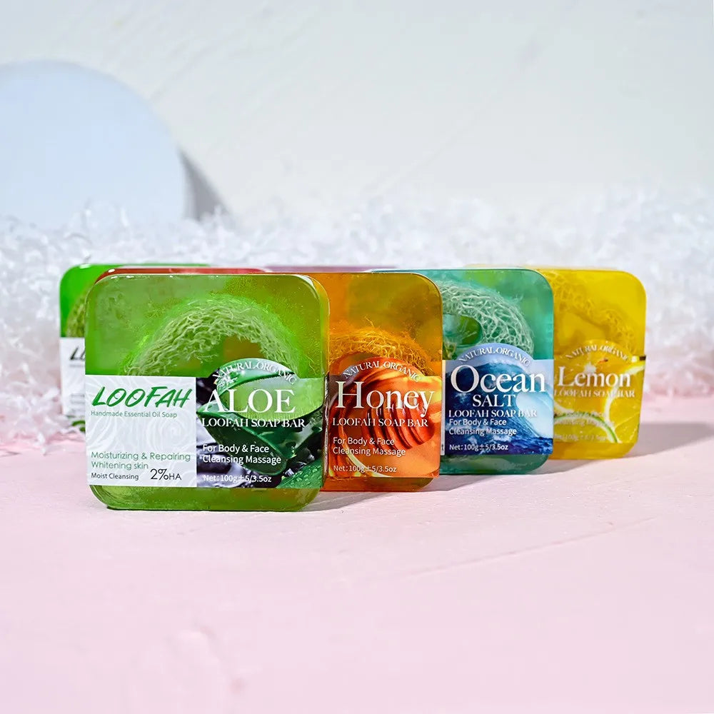 100g Lemon Oil And Loofah Soap Natural Organic Handmade Soap Facial Cleansing Whitening Acne Essential Oil Soap