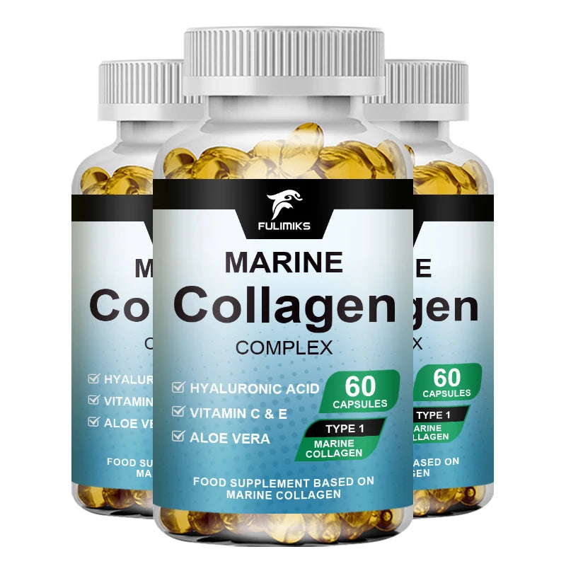Premium Hydrolyzed Marine Collagen Supplement, with Hyaluronic Acid, Vitamin C & E, Promotes Glowing Skin, Hair & Nails Health