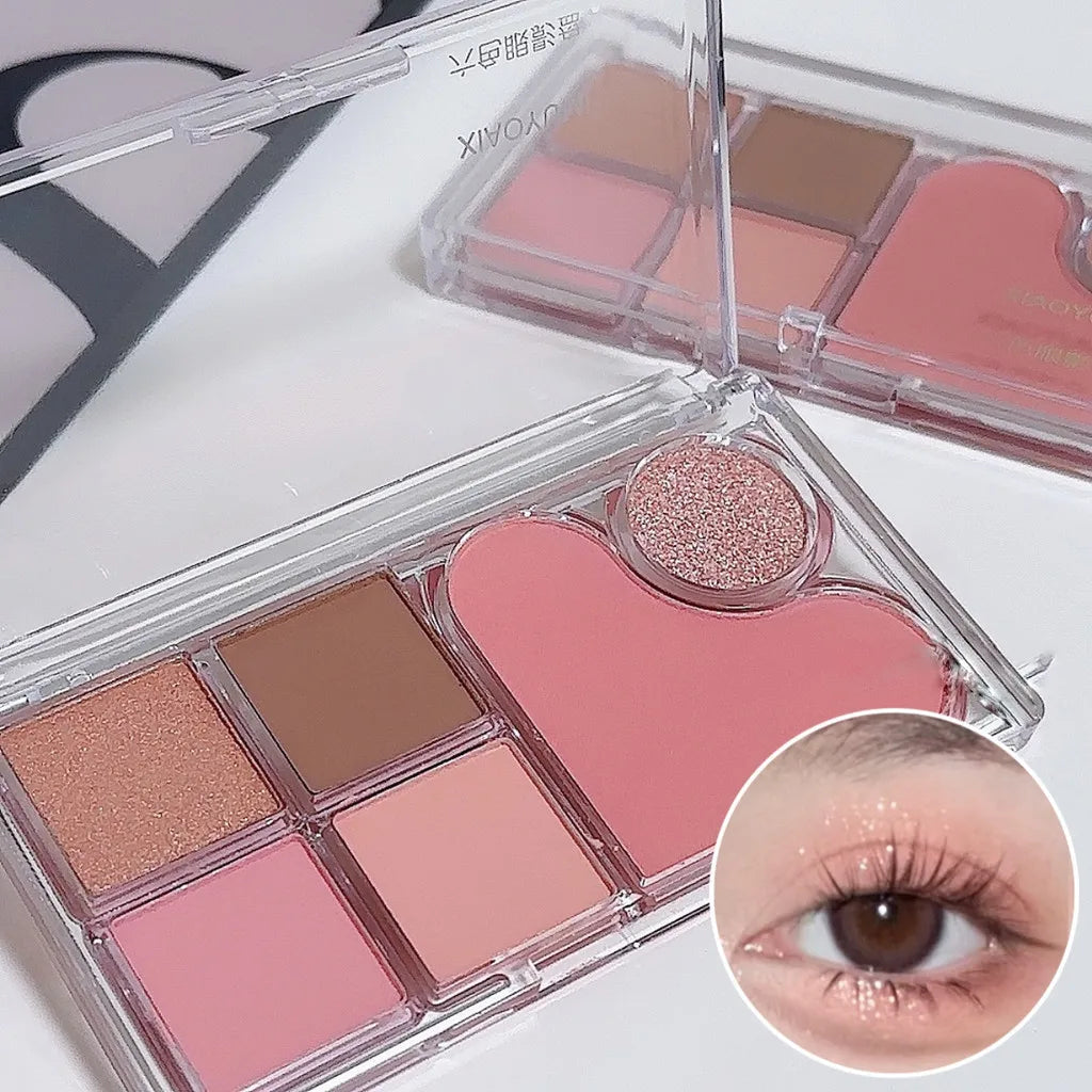 Light and shadow integrated eye shadow tray matte pearl tender pink makeup pure desire style six-color eye shadow