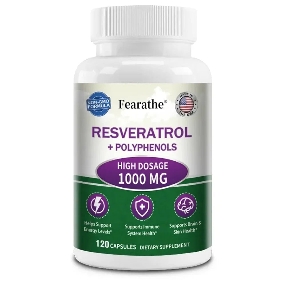 Resveratrol Supplement Capsules, Anti-aging, Antioxidant, Cardiovascular & Joint Support, Skin Health