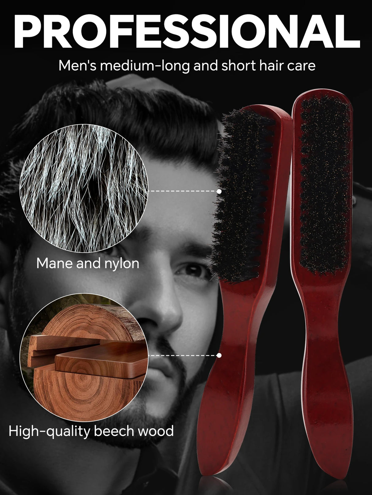 Hair Styling Comb & Brush Set, Boar Bristle Teasing Brushes & Tail Combs, Edge Control Styling Tools,Nylon Bristles, ABS Handle