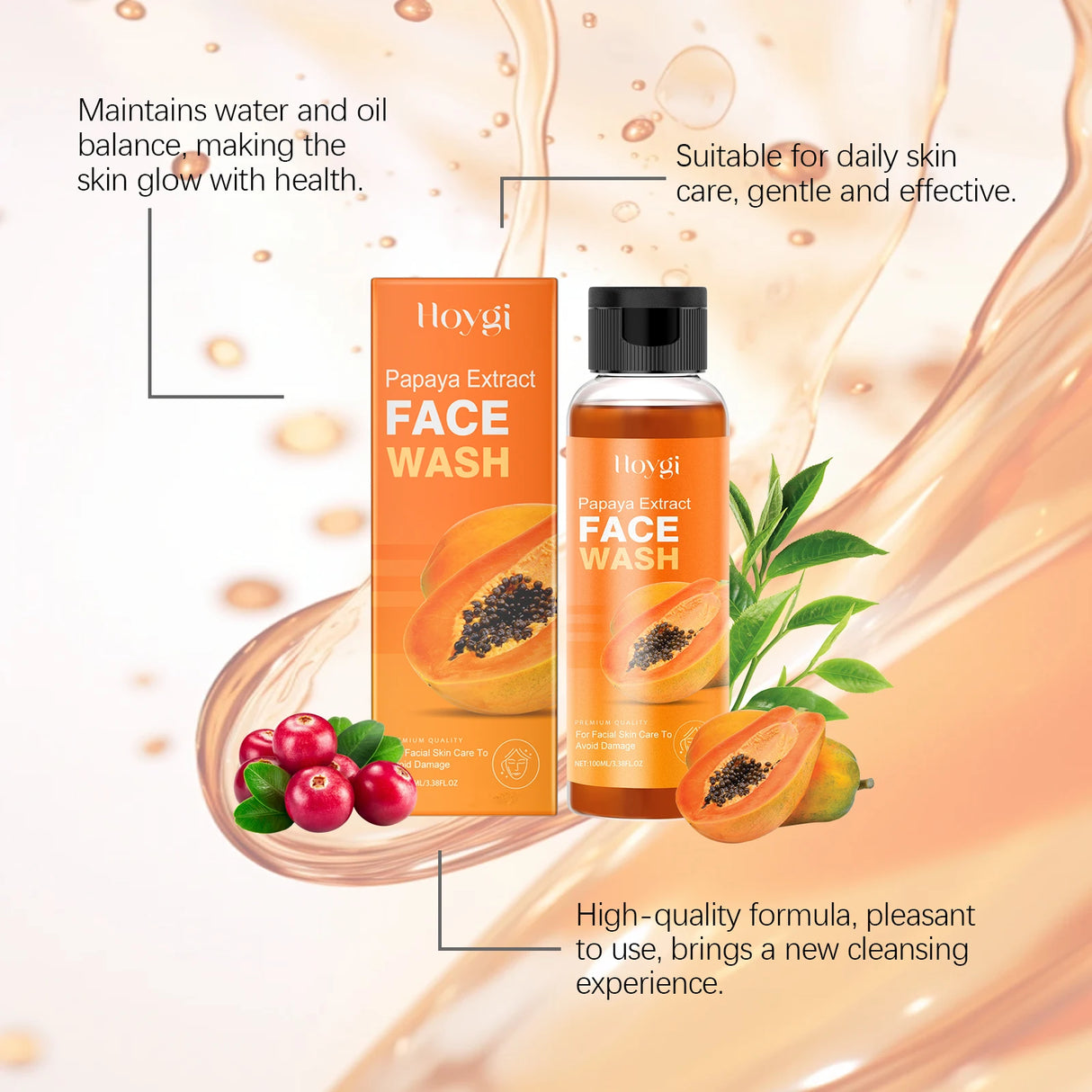 Hoygi Papaya Cleanser Gentle Exfoliating Hydrating Brightening Natural Enzyme Face Wash for Sensitive Skin All Types