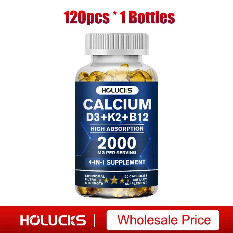 Calcium + D3 + K2 + B12 Capsules, Strength Bone & Teeth, Muscle Health, Replenish Joints, Support Immune Function