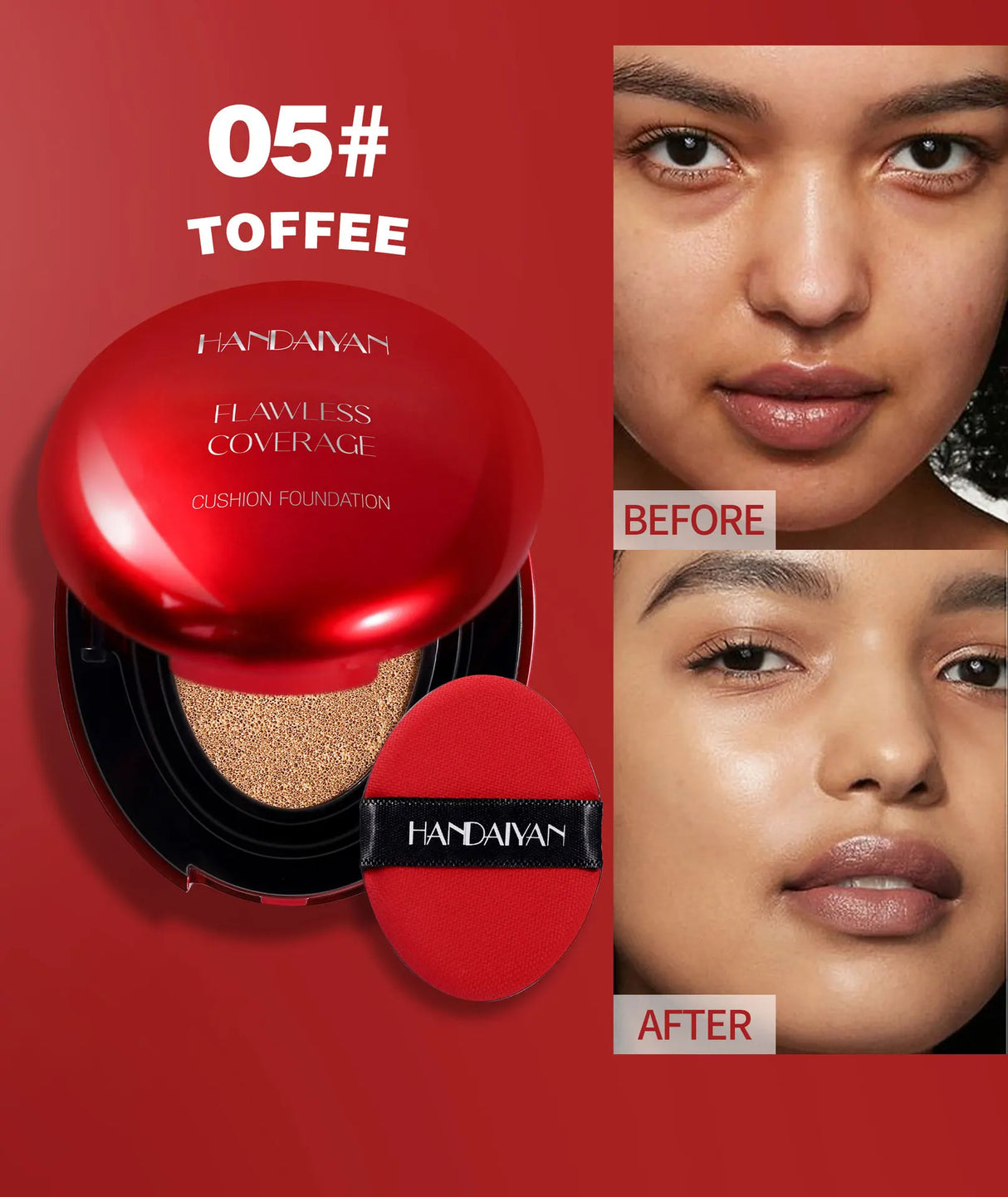 Long Wear Air Cushion Foundation Natural Finish Whitening Concealer Oil Free Makeup Base for Women Lightweight Cover